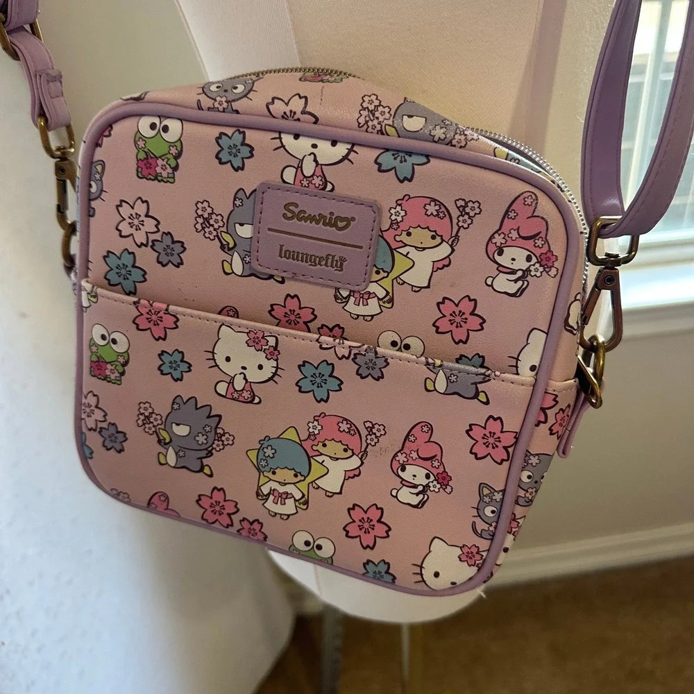 Loungefly Sanrio Hello Kitty Friends Cherry Blossom Pink Crossbody Bag Lavender